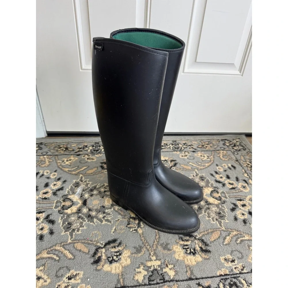 Toggi Black Rubber Equestrian Riding Boots Women 6 6.5 Tall Waterproof Boots